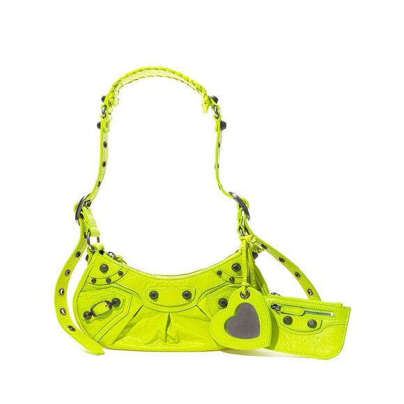 Balenciaga Neon Yellow Leather Shoulder Bag with Heart Mirror and Coin Purse - Picture 1 of 6